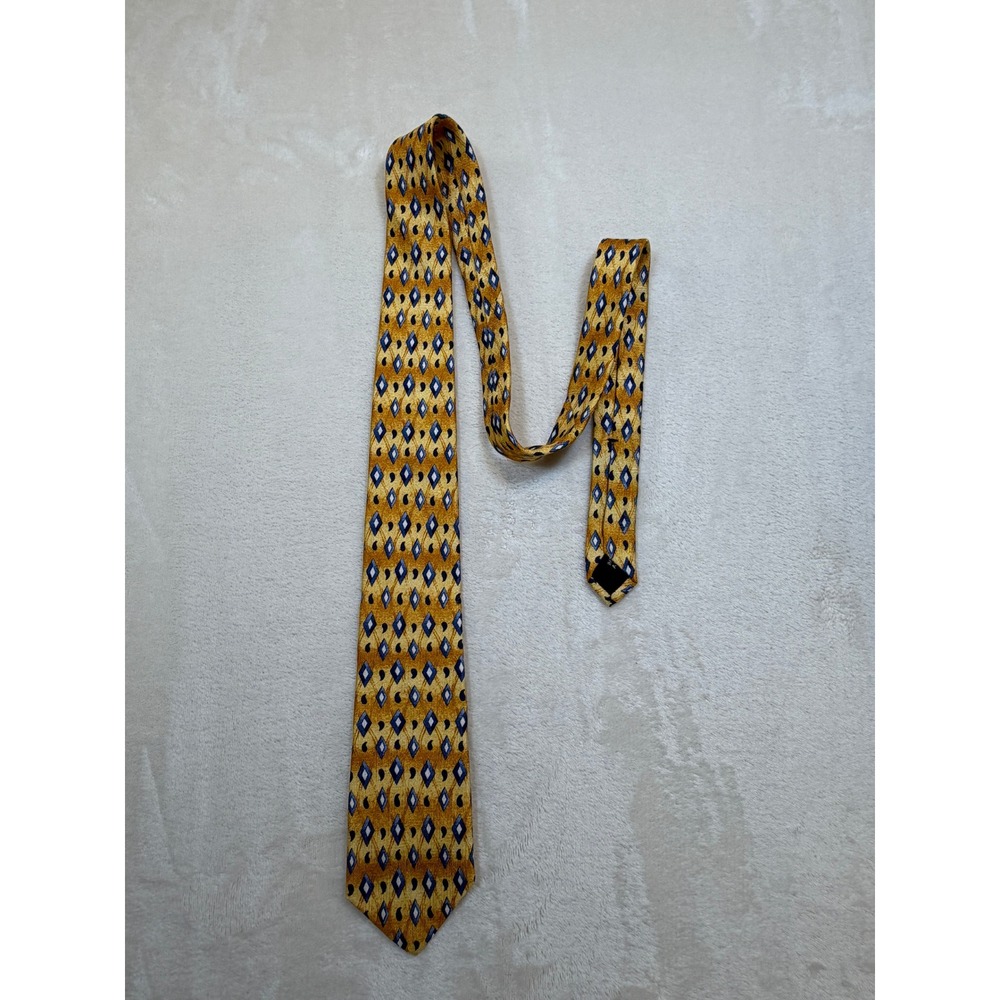 Michael Jacobs Gold Geometric Paisley Silk Necktie Mens OS Excellent